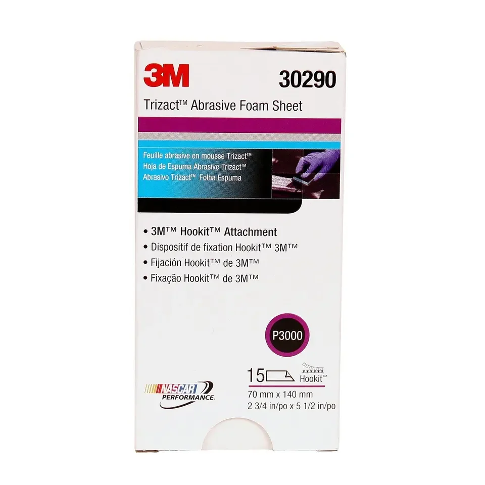 3M Trizact 30290 2-3/4 in x 5-1/2 in (70 mm x 140 mm) P3000 15 sheets per box 4 boxes per case Hookit Foam Sheet