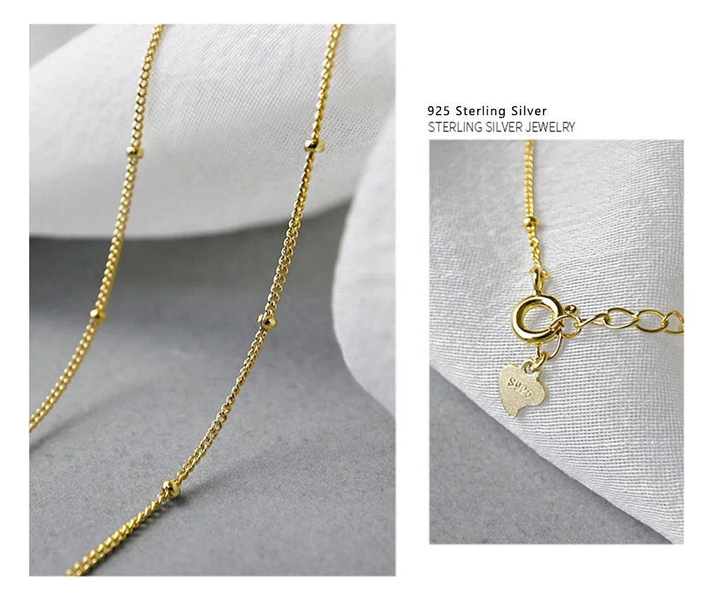 Minimalist S925 Sterling Silver Choker Necklace Jewelry 18K PVD White Gold Plated Bead Chain Necklace