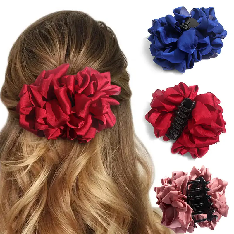 Hot Sale Fabric Flower Hair Clips Accessories Plastic Barrette Crab Hair Claws Colorful Hair Claw For Women And Girl