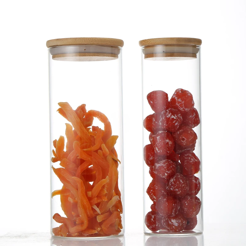 
tube shape high quality glass food storage container honey butter beans candy rice tea fresh reserved container 