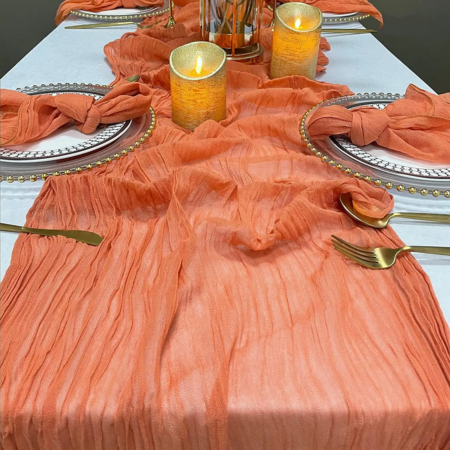 TR019 dining table runner with table runner organza cheesecloth table runner