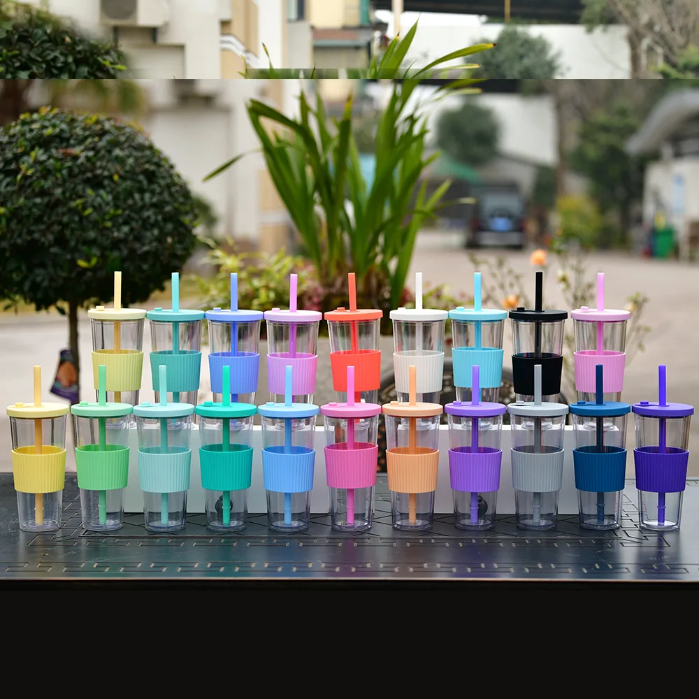 Flypeak Amazon Top Seller 700ml Wholesale Double Layer Tumbler Water Bottles Cup Custom Reusable Plastic Tumbler With Lid