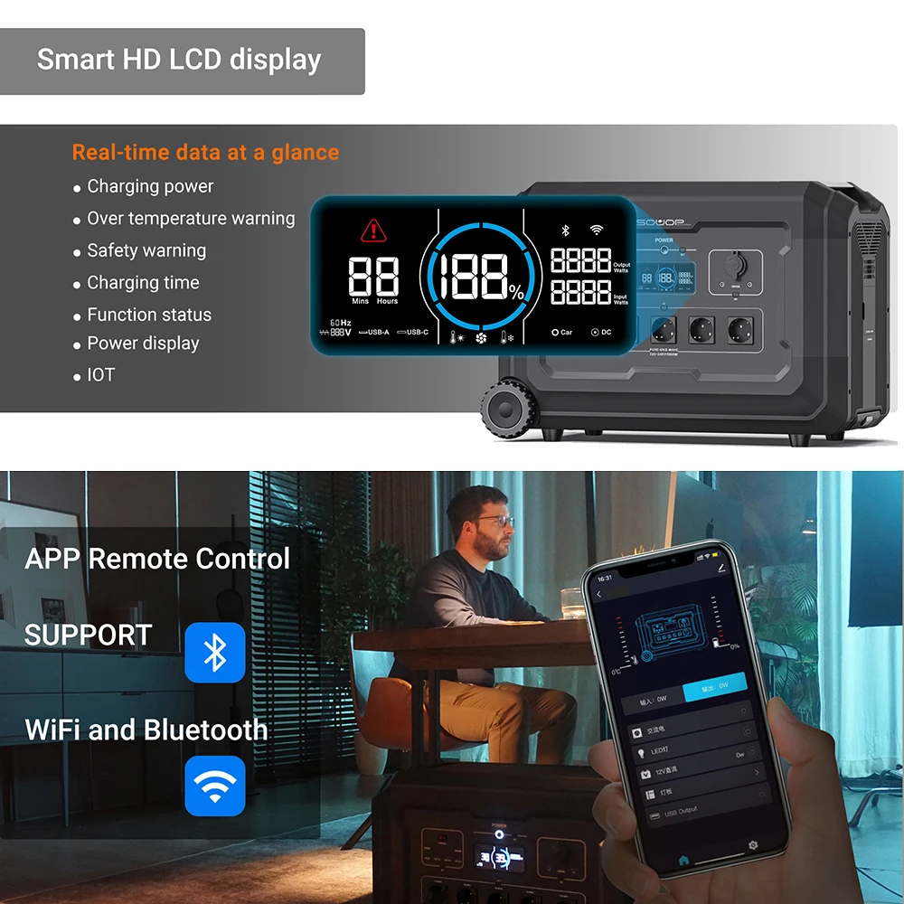 Large Capacity 5040Wh Portable Power Station LiFePO4 Battery Solar Generator 5000W 4000W UPS Powerstation Solargenerator