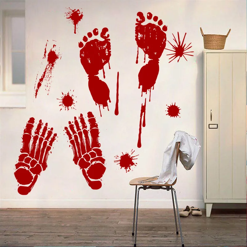 YIYAO Waterproof horror blood fingerprints Halloween window glass floor background decoration removable wall sticker