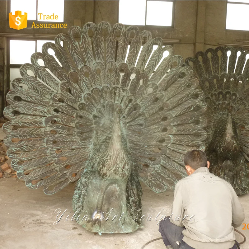 Garden Animal Bronze And Brass Peacock Carving Sculpture