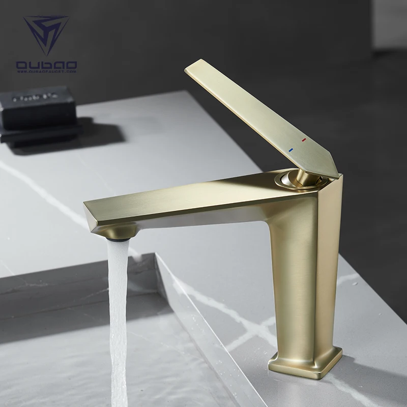 Luxury Brushed Gold Hot Cold Water Wash Hand Lavatory Basin Sink Faucet For Hotel Bathroom