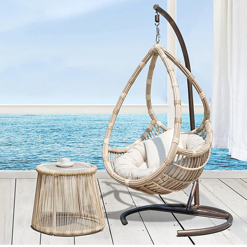 Outdoor Furniture Leisure Water Drop Hanging Rattan  Swing Chair with Metal Stand Patio Swing