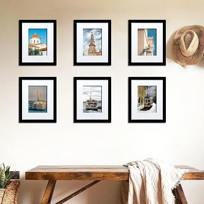 Display Pictures 8x10 with Mat or 11x14 Without Mat for Wall Mounting or Tabletop Display, Black
