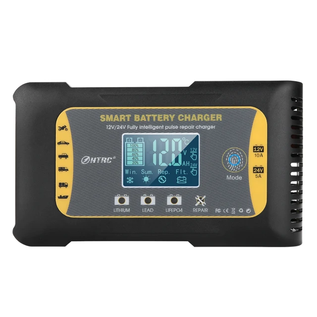 Pulse Repair Lead acid Battery Charger 12V/24V 10A motorcycle car battery charger temperature control  12V charger LCD