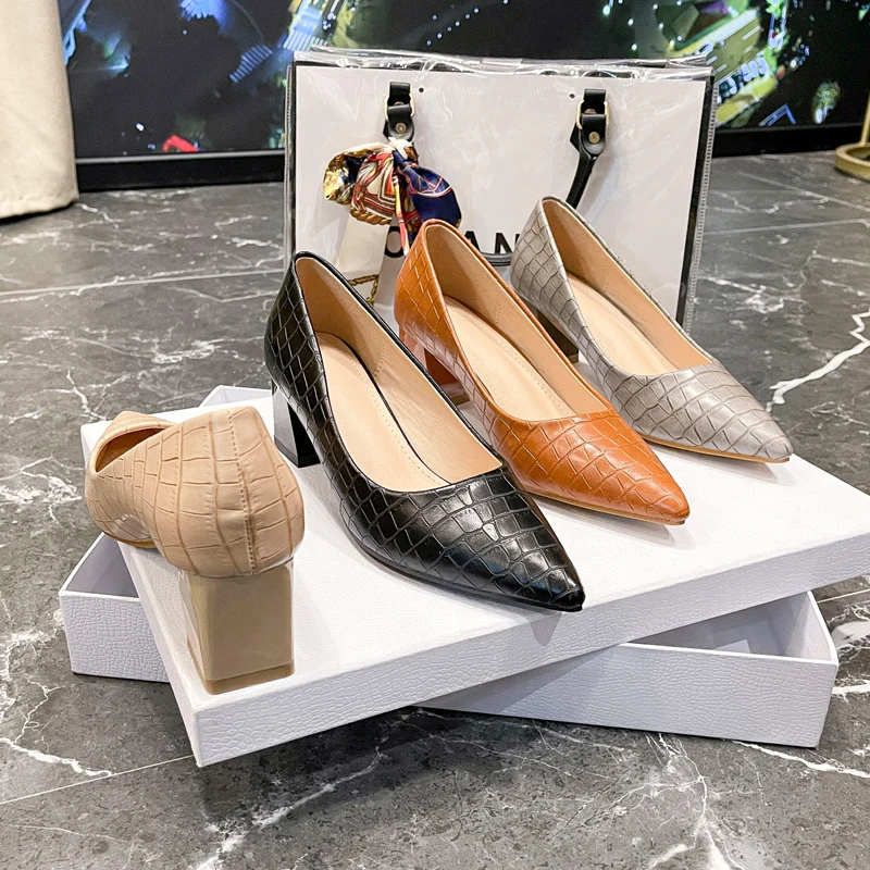 New arrival pointy toe pumps slip-on usual dress shoes office classic shoes block heels for women and ladies