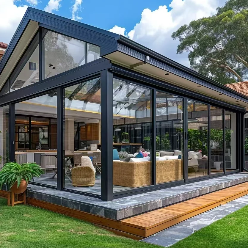 Orient Modern Design Aluminium Commercial Sunroom Free Standing Glass House for Outdoor Patio for Villas and Winter Gardens