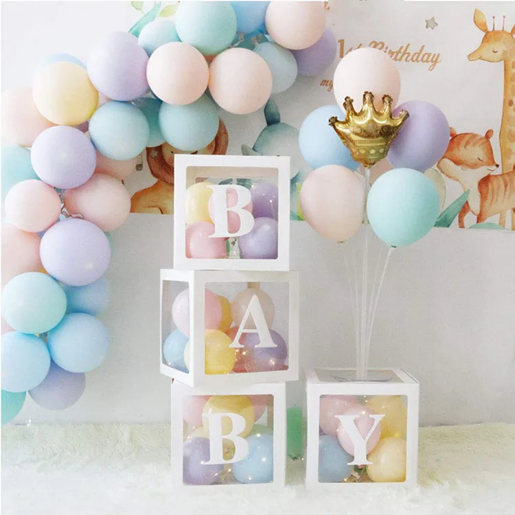 Nicro Custom 4pcs Baby Shower Backdrop Disposable White Paper Transparent Clear Balloons Boxes Party Background Decoration Set