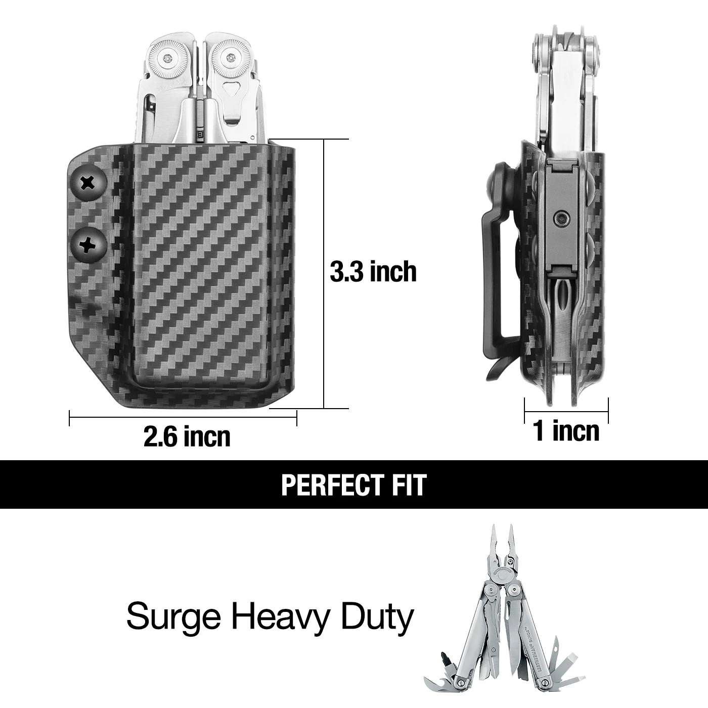 GUNFLOWER Adjustable Kydex Multitool Sheath Fit Surge Heavy Duty Carbon Fiber Universal OWB/IWB Carry Holder