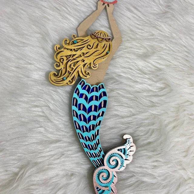 Custom 3D Mermaid Arts and crafts  wooden Laser cut 3D Layered Mermaid wood  for Gifts decoration