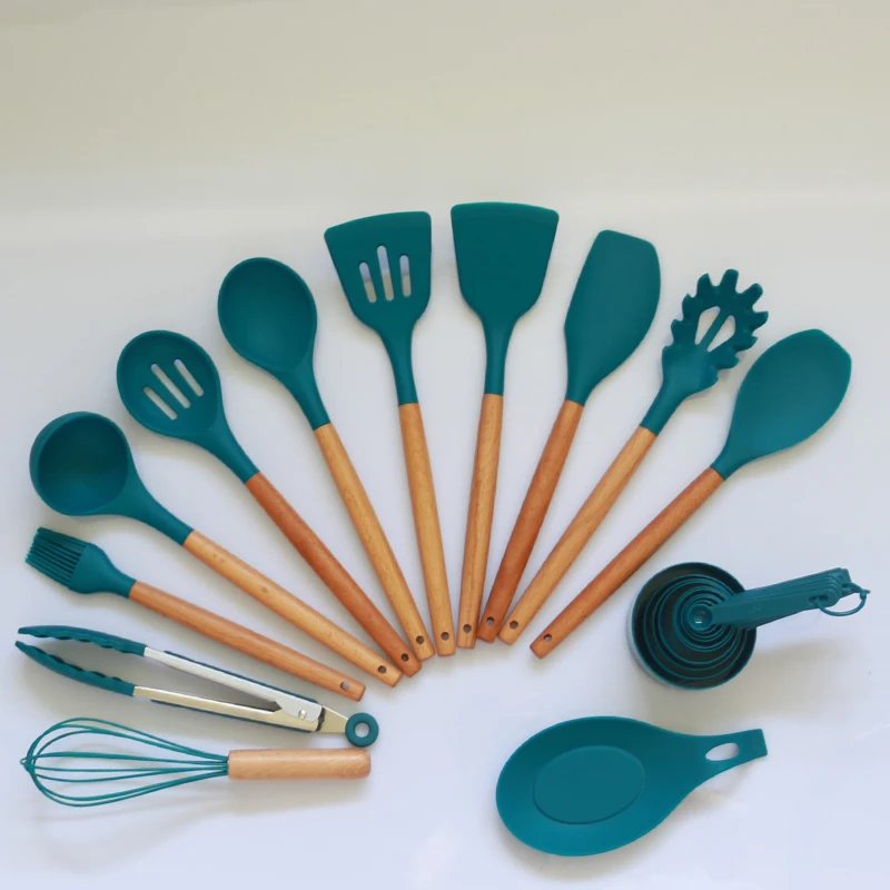 Wholesale 23 pcs kitchenware accessories kitchen cooking tools food silicone kitchen utensils set with wooden handles