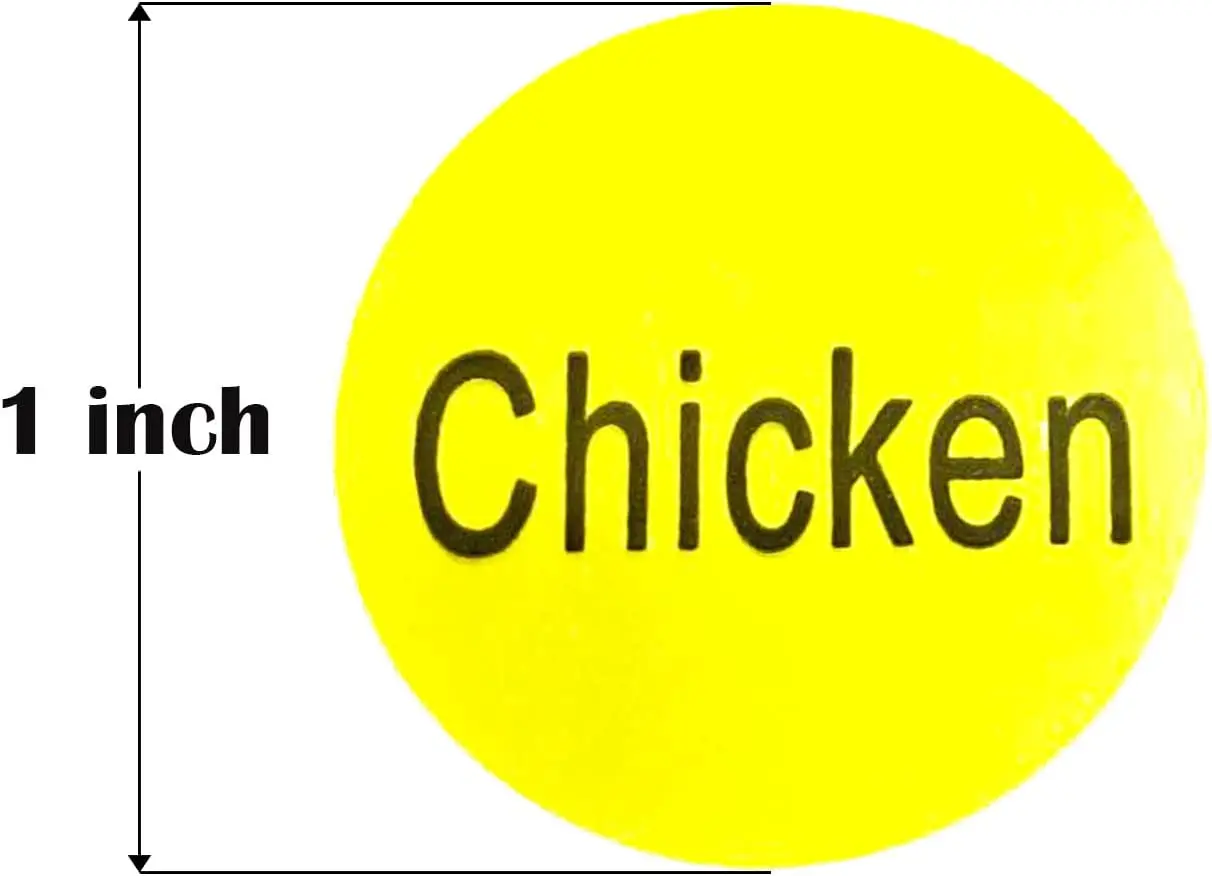 Custom frozen food labels with 500 self-adhesive circles per roll