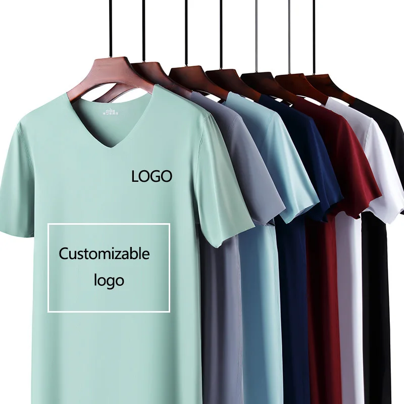 Summer Good Quality Men Short Sleeve V Neck T Shirt Slim Fit Blank Unisex Thin T Shirt Custom Printing