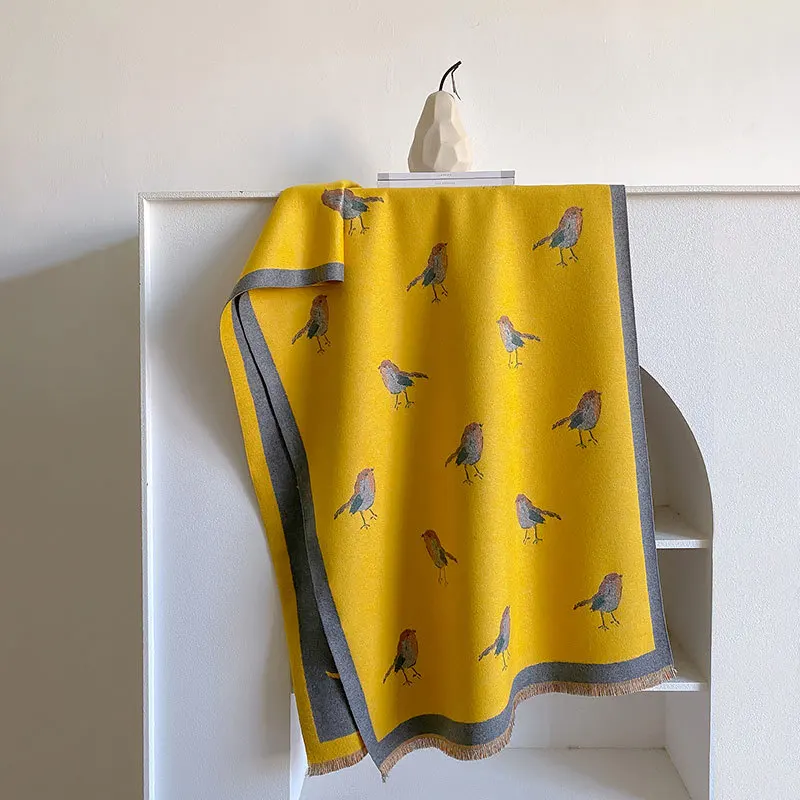 Wholesale Winter Animal Cute Little Bird Scarf For Women Cashmere Feel Soft Warm And Windproof Thick Shawls Wraps For Ladies