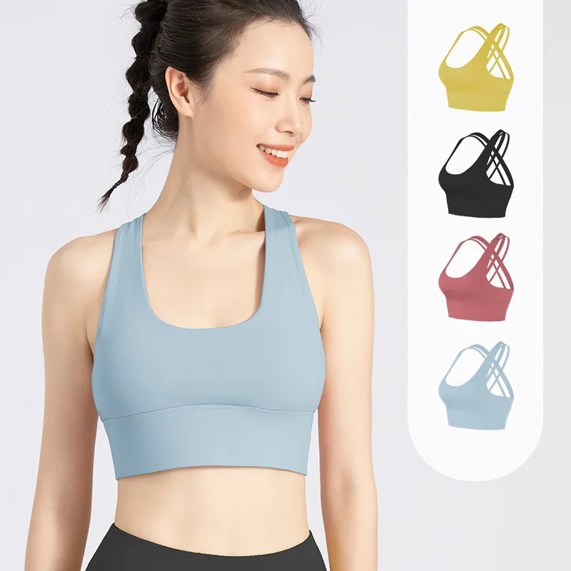 Strappy Sports Bra for Women Sexy Crisscross Back Medium Support Yoga Bra with Removable Cups Running Bra