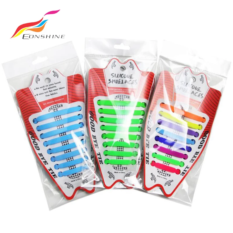 8+8 Elastische Unisex Waterproof Stretchy Silicone Tieless Running Shoe Laces with Packaging