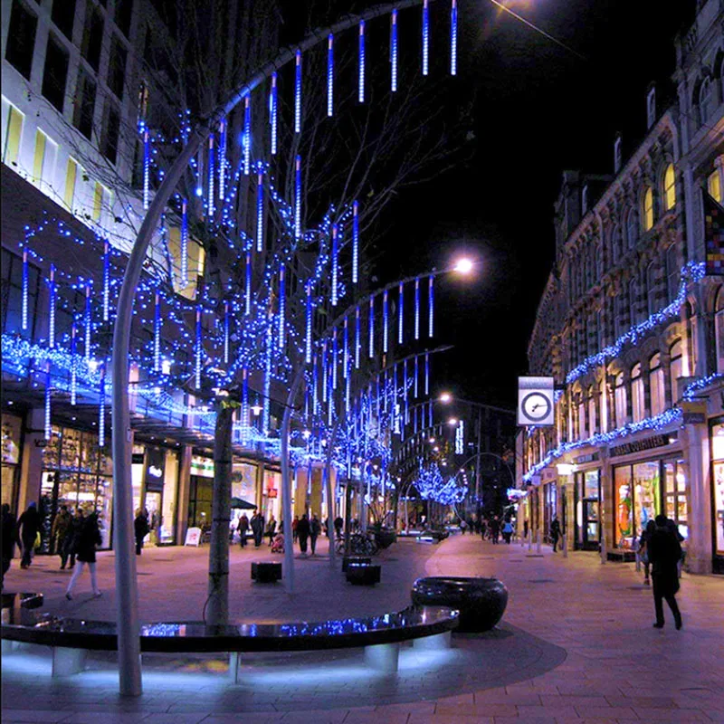 Security LED Meteor Shower Rain Lights 30CM 50CM 8 Tube Drop Icicle Snow Falling Rain Light for Wedding Christmas decoration