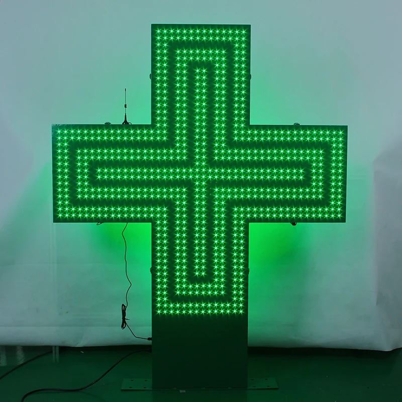 120*120cm Outdoor Green Double-sided Illuminated Medical Sign Highlight Remote Control Flash  Pharmacie LED Cross Sign