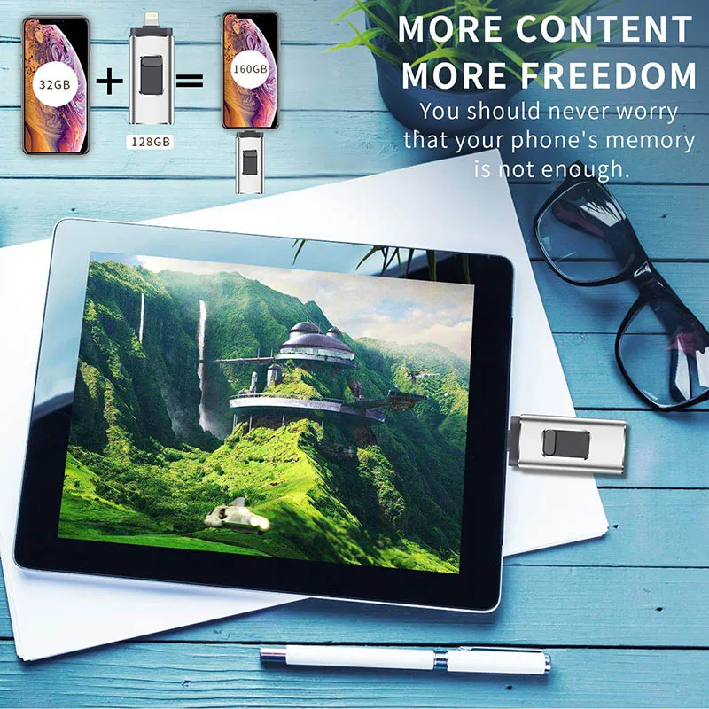 4 in1 128GB 64GB 32GB 16GB 8GB Metal USB 3.0 OTG iFlash Drive HD USB Flash Drives for iPhone for iPad for iPod and Android Phone