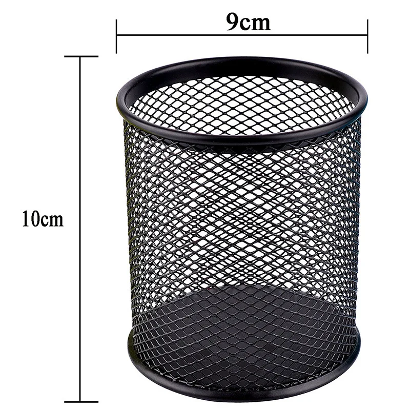 K1017 Black Desk Office Pen Organizer Round Table Metal Wire Mesh Pencil Cup Pen Holder