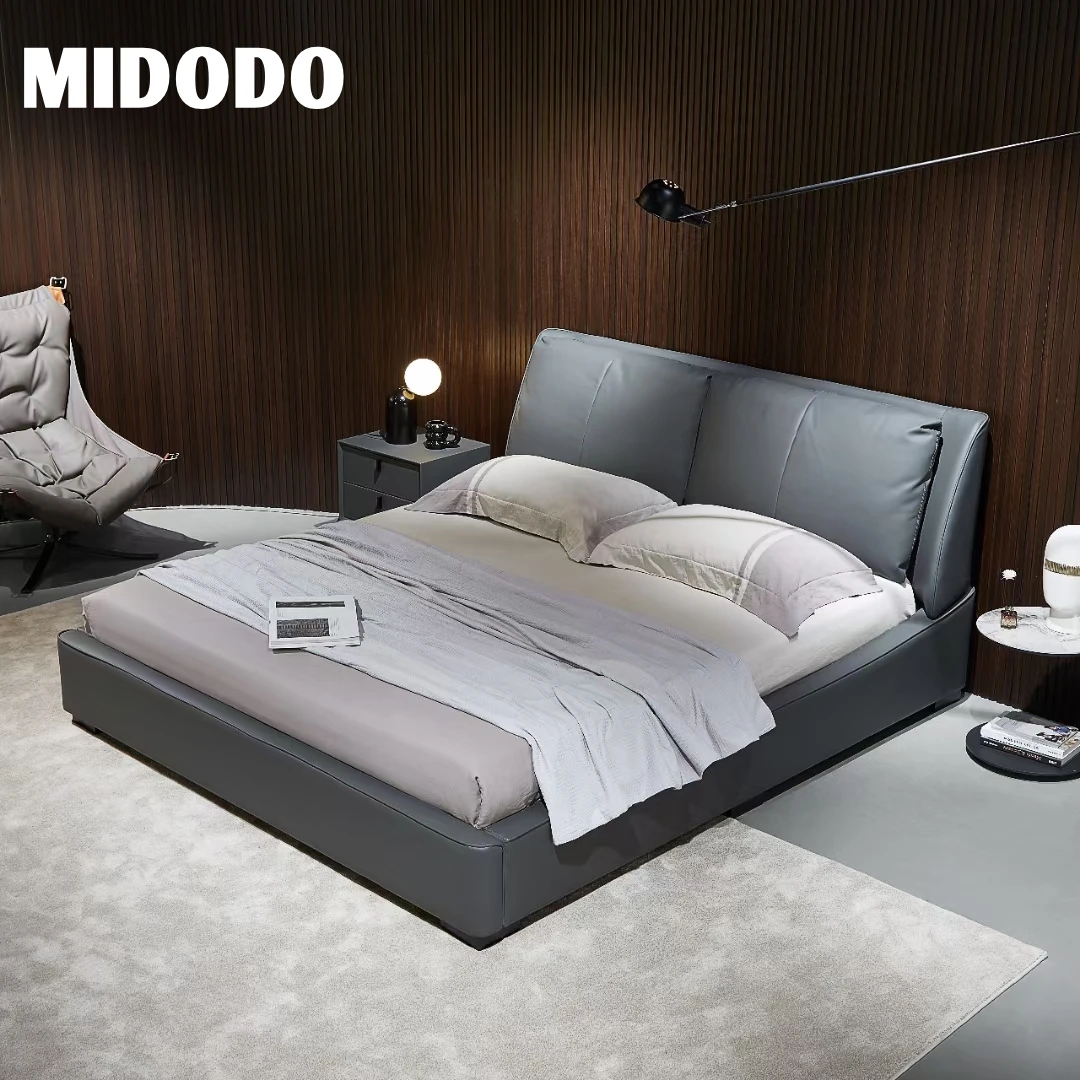 Luxury Bed Modern Design Bedroom Furniture Upholstery Soft King Size Solid Wood Frame Leather Double Beds