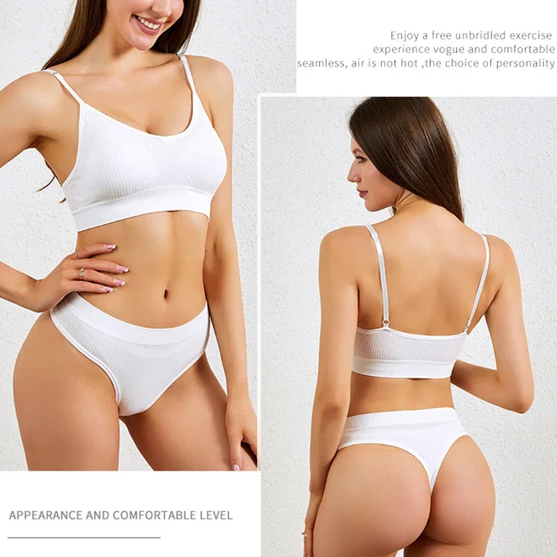 Women Seamless Bra and Panties Set Sexy Lingerie Wireless Underwear Tops Set Low-waist Thong Panty Wire Free Bra Underwear Set