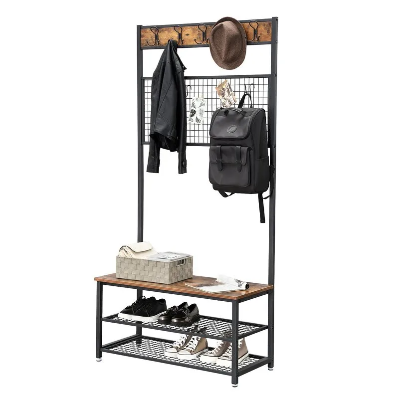 Промышленная легкая сборка, металлическая деревянная стойка для прихожей и сумок, вешалка для пальто, стойка со съемными крючками для гостиной