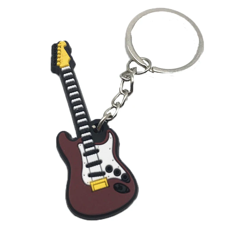 Wholesale High Quality Gift Cute Musical Instrument Guitar Design Famous Brand Soft PVC Keychain 