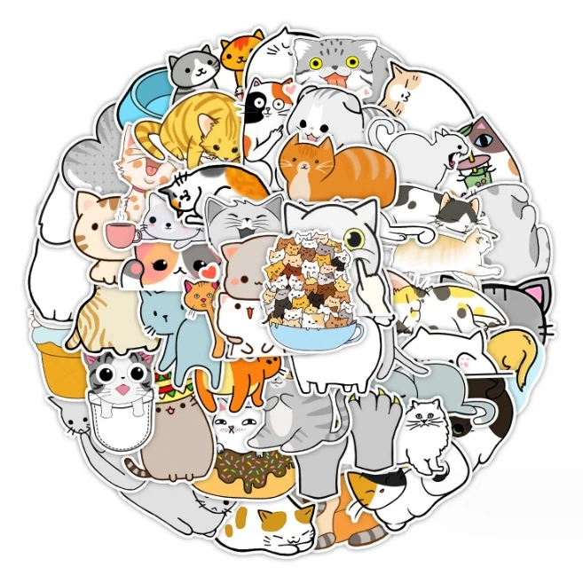 The latest 50 cute kitten puppy doodle cell phone water cup computer waterproof handbook custom stickers