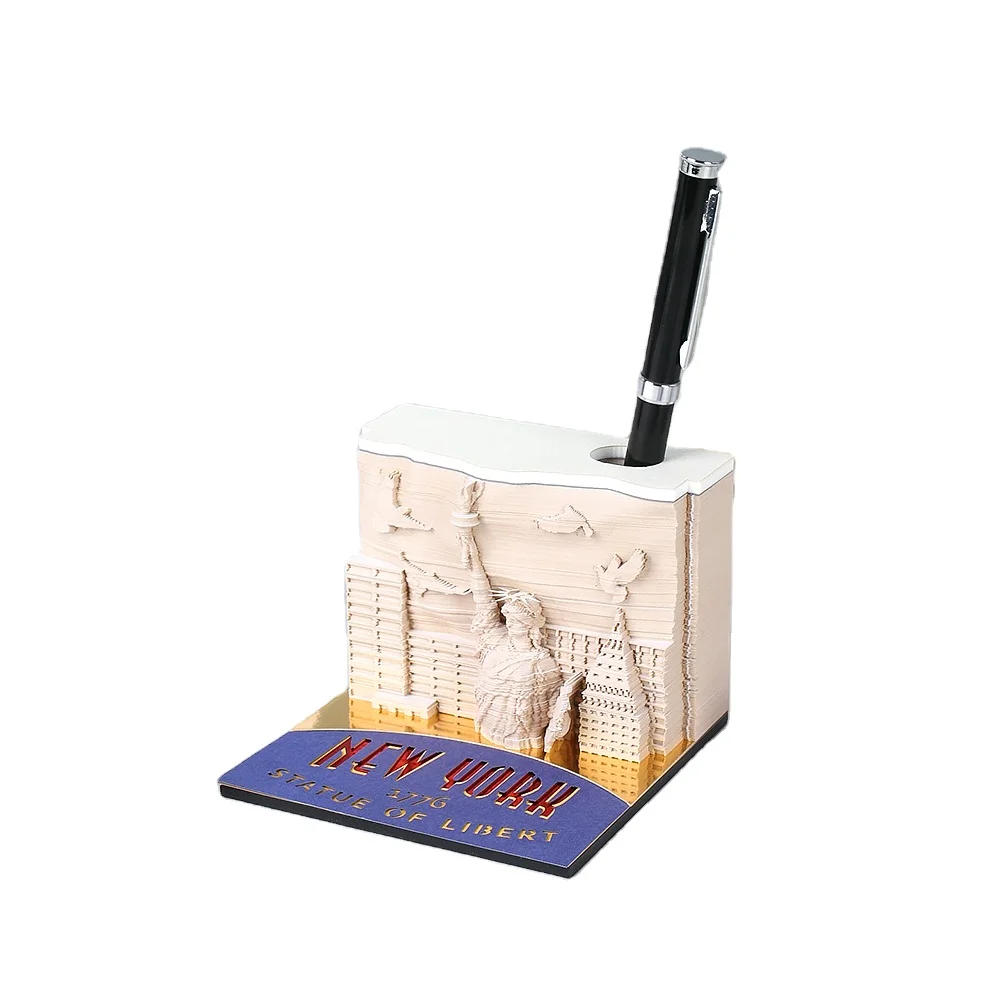 Liberty Statue Paper Art Decor Block Notes Laser Cut Sheets Paper Cube USA Souvenir 3D Memo Pad With Acrylic Pen Holder