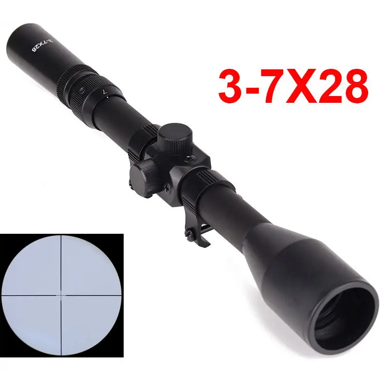Rifle Scope 3-7X28 Hunting Telescope With Free Mounts & Lens Caps For Recreational Target Shooting Scope