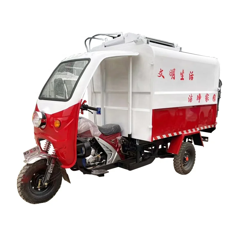 Stainless steel gasoline three-wheel garbage truck small sanitation garbage can lifting truck