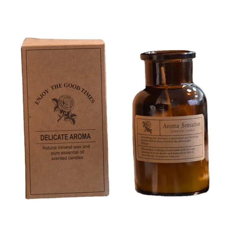 Hot sale soy wax candle in glass jar cork lid apothecary bottle scented candles