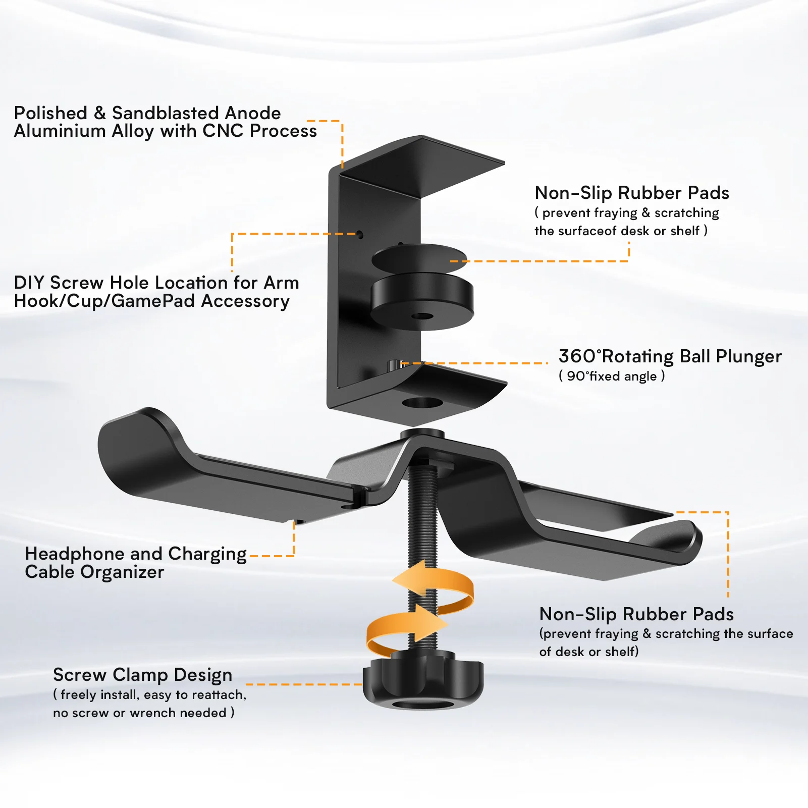  Headset Stand Adjustable Rotating Under Desk