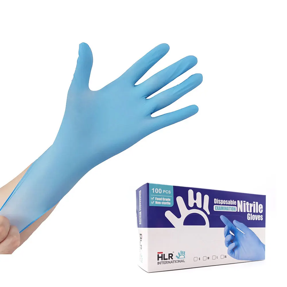 HLR Gloves Disposable Safety Powder Free Blue Medical Surgical Examination Nitrile Gloves Manufacturers