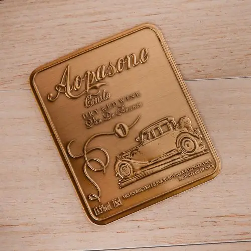 Custom 3D Metal stamping Die Cut Aluminium metal wine bottle sticker Logo with strong adhesives