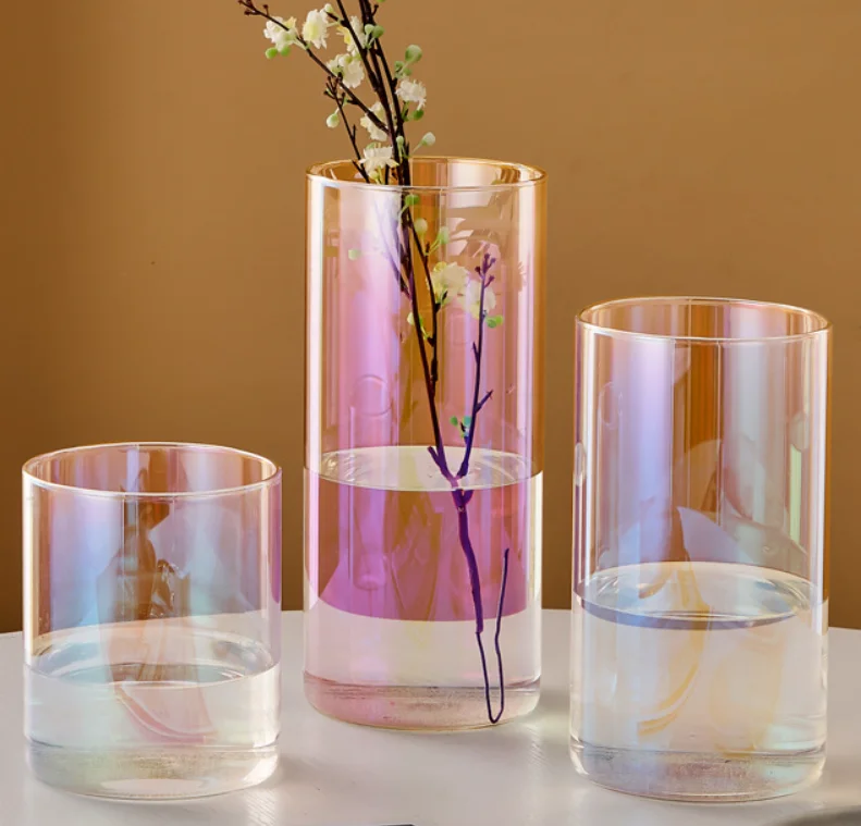 Most Popular Wholesale custom modern simple transparent/electroplate cylinder glass vases large