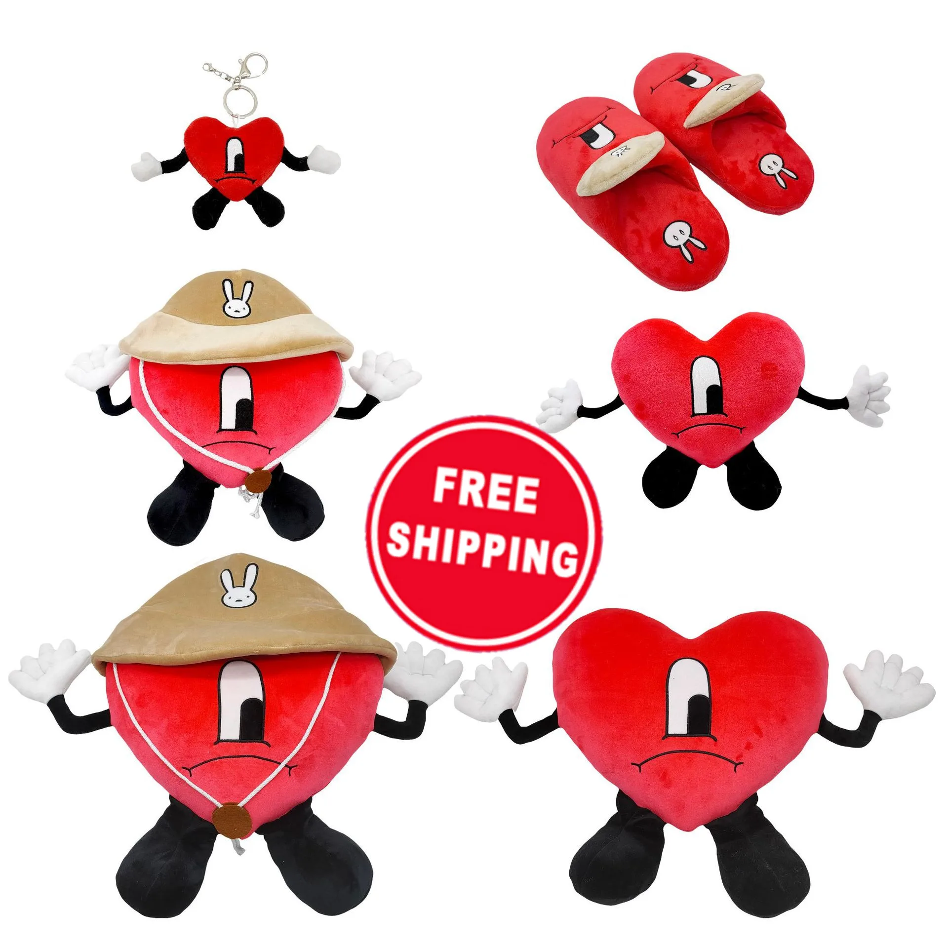 Free Shipping Bad Bunny Heart Plush New Design Bad Bunny Slippers Red Heart Plush Pillow Stuffed Un Verano Sin Ti Bad Bunny