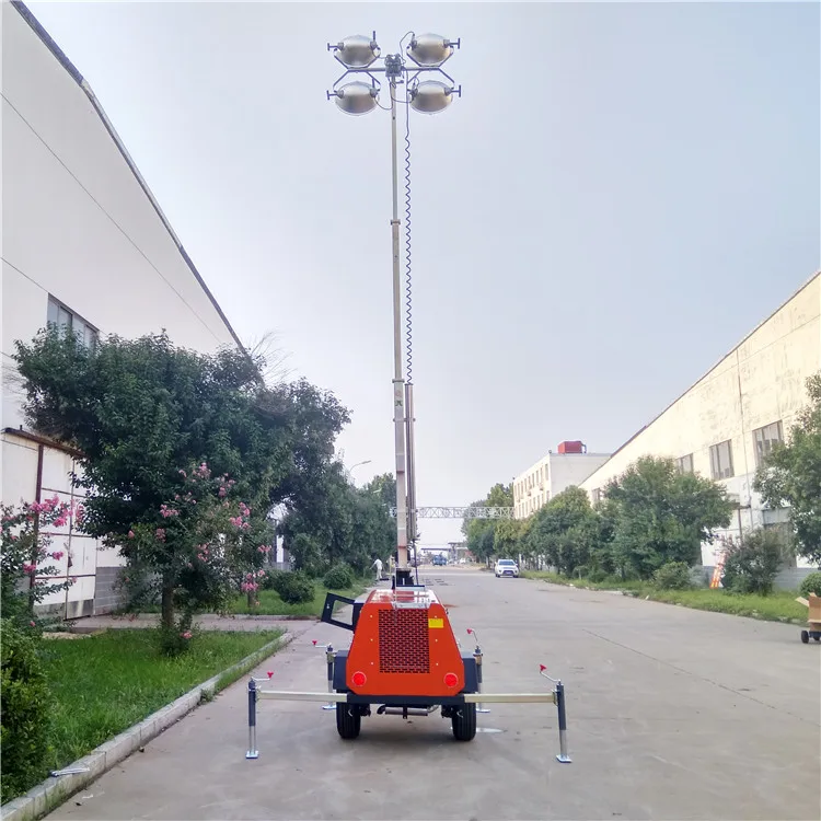 portable mobile 9m high mast lighting tower with famous brand diesel engine 4TN4000 for construction site