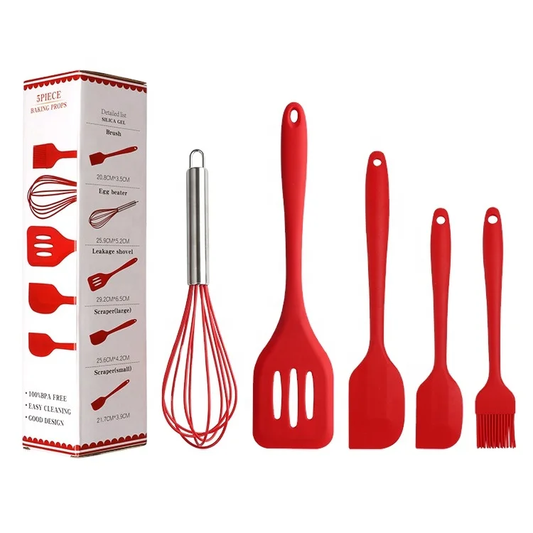 5Pcs Heat Resistant Food Grade Silicone Butter Spatula Kitchen Tool Utensils Cooking Set