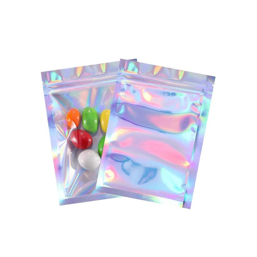 Custom Size Moisture Proof Holographic Clear Candy Ziplock Plastic Packing Cosmetics Zipper Bag For Packaging