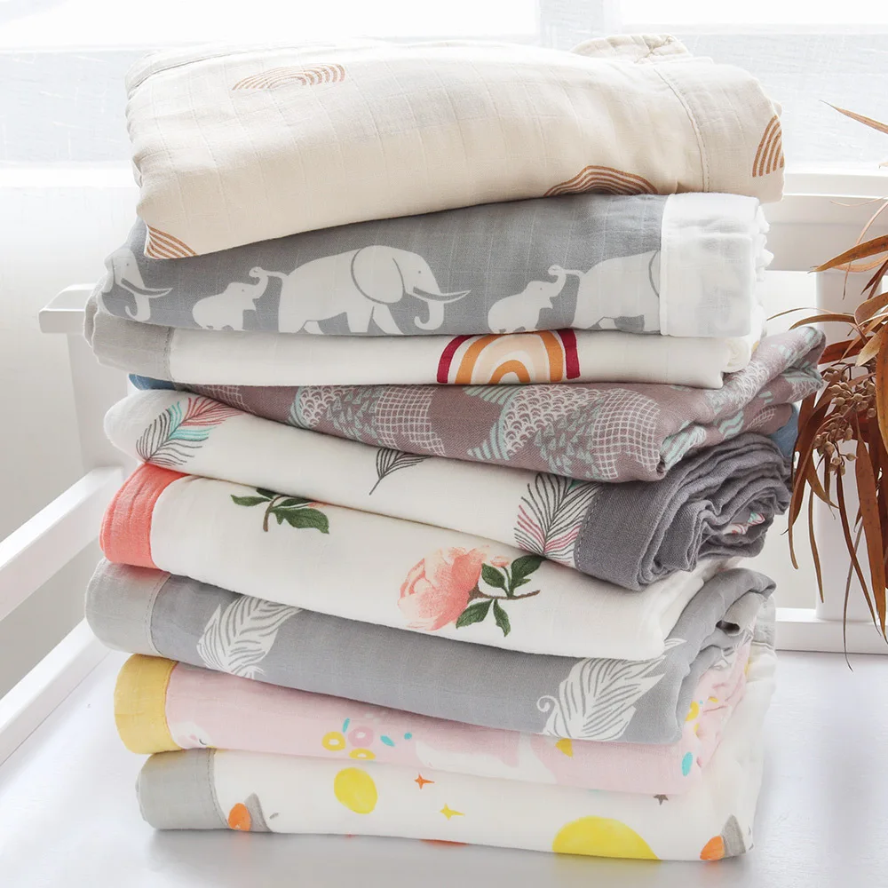 Wholesale china factory price organic bamboo baby 4 layer muslin blanket with trim