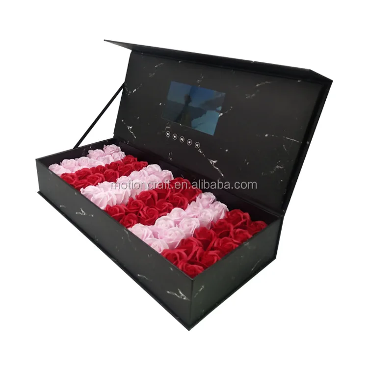 Wholesale marbling video paper gift box 7 inch lcd video flower gift box