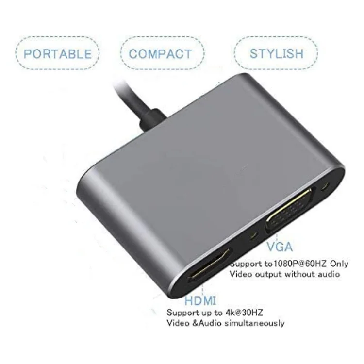 Концентратор USB TYPE-C на HDMI и VGA 2 в 1 4K 30 Гц 1080P 60 концентратор C для
