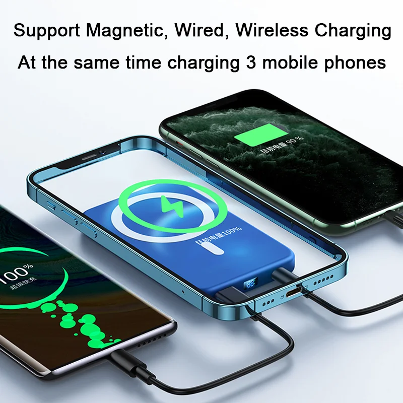 Hot Sale 10000mAh Magnetic Wireless Chargers Portable Mini Power Bank Mobile Phone  External Battery For iphone 15W Fast Charger
