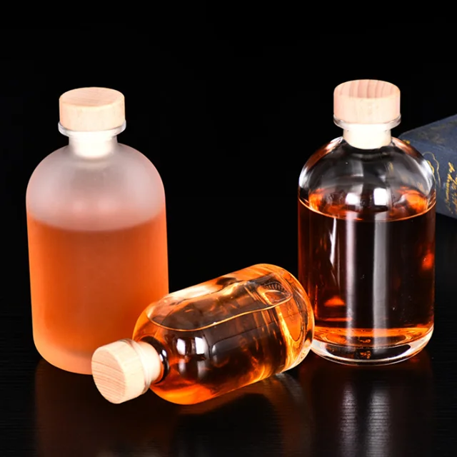 Frosted 250ml  500ml  thick bottom Round Glass Liquor Wine Bottle with  stopper